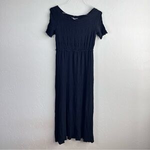 Kate & Mallory Black Gauzy Fitted Bodice with two Side Slits Maxi Dress